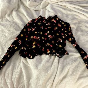 COPY - Topshop Tops Topshop Floral Print High Neck Peplum Top Black